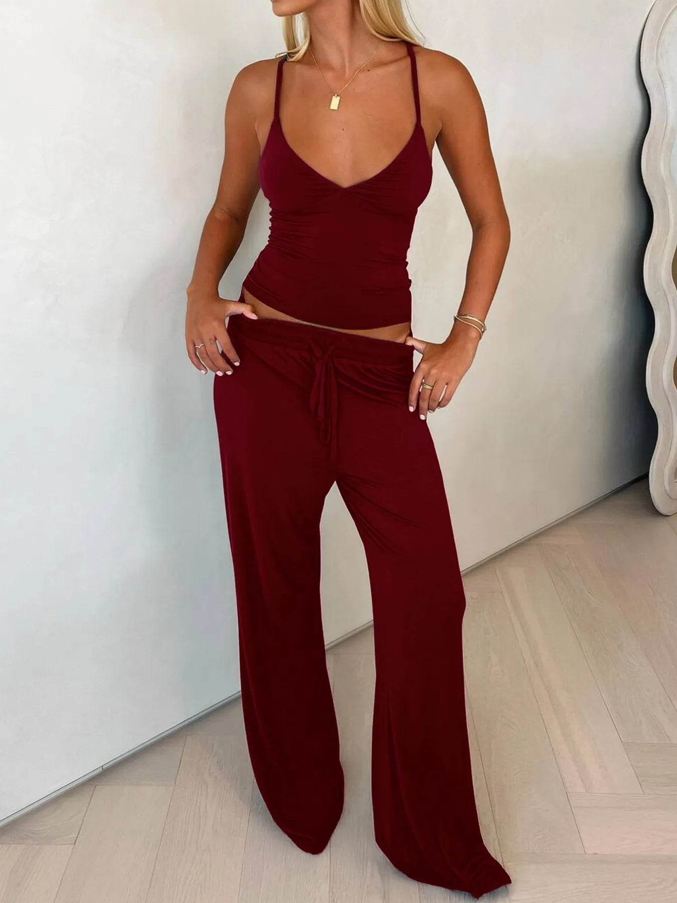 V-Neck Cami and Pants Set Burgundy Trendsi 1833b01e-e8f9-47ef-a557-87313456d996-Max-Origin