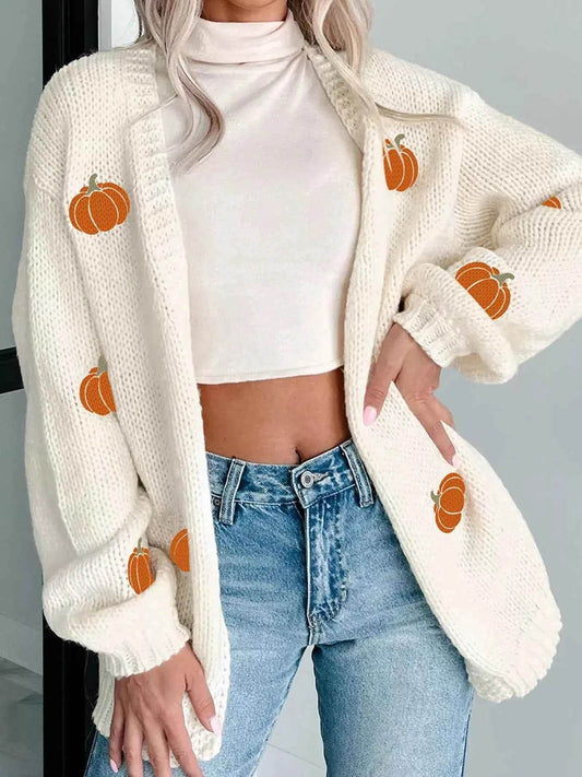 Halloween Pumpkin Embroidered Knit Cardigan White Trendsi 1855326795c14863857b0fd9dc821e6a-Max-Origin