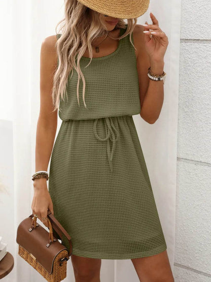 Waffle-Knit Drawstring Mini Tank Dress Moss Trendsi 18a51e18-6b26-4035-8ffa-ccff98c176b7-Max