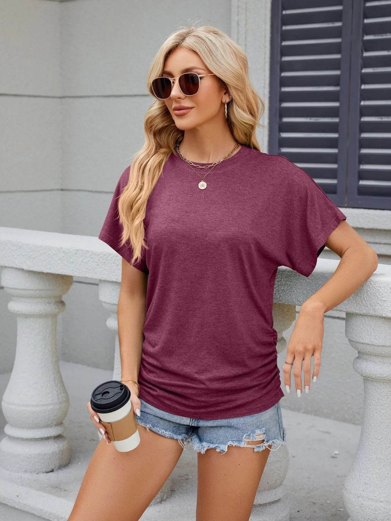 Round Neck Short Sleeve T-Shirt Trendsi 18baff2440b2436980e465efb4f79219-Max-Origin