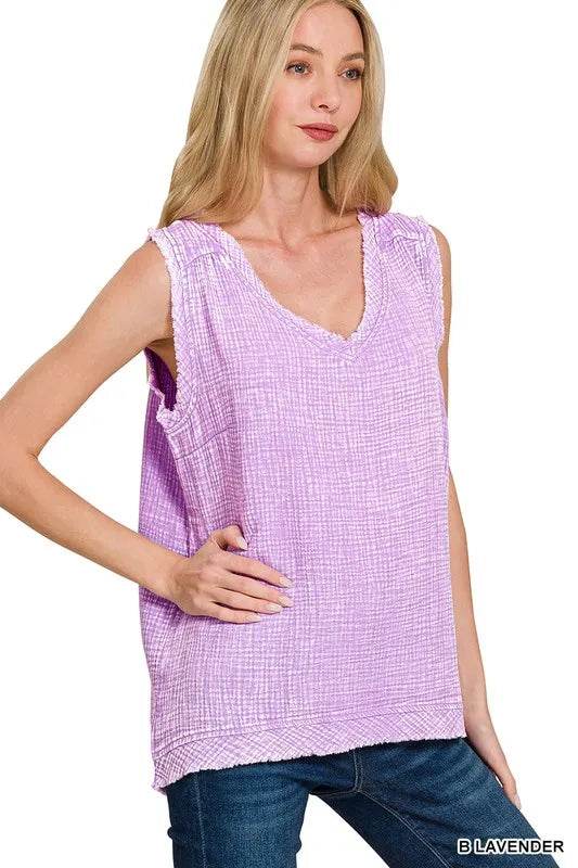 Zenana Double Gauze Raw Edge Acid Washed Tank Trendsi 18d8367729b34e5e8bdb80e14d6f7bf4-Max-Origin
