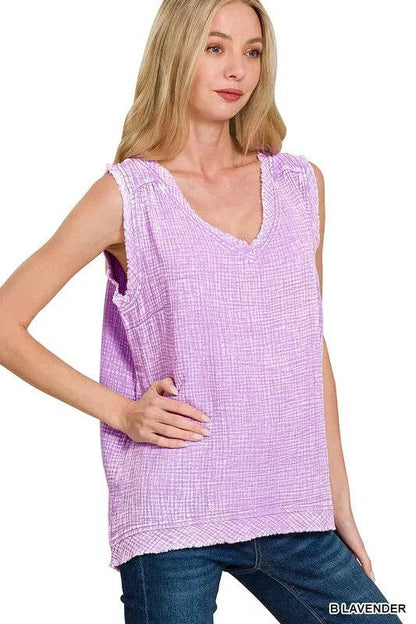 Zenana Double Gauze Raw Edge Acid Washed Tank Trendsi 18d8367729b34e5e8bdb80e14d6f7bf4-Max-Origin