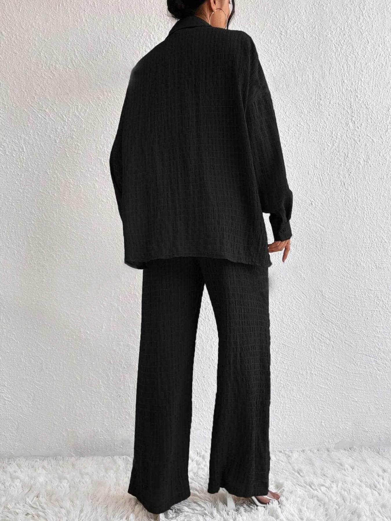 Button Up Long Sleeve Shirt and Pants Set Trendsi 18e7663dfc024f64b6354fed3d3f5609-Max-Origin