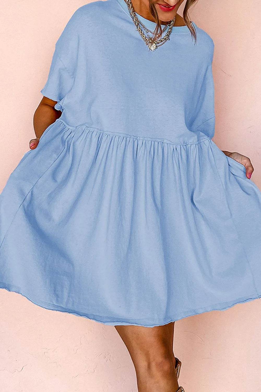 Round Neck Half Sleeve Mini Tee Dress Trendsi 18fce050-9b51-4e0e-9ad6-a75db011cad0-Max-Origin