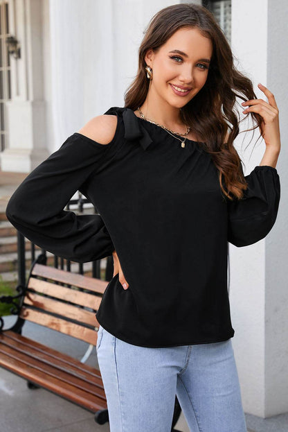 Tied Asymmetrical Neck Cold-Shoulder Blouse Trendsi 192335a160ec48cd94e4f9eed1c27697-Max