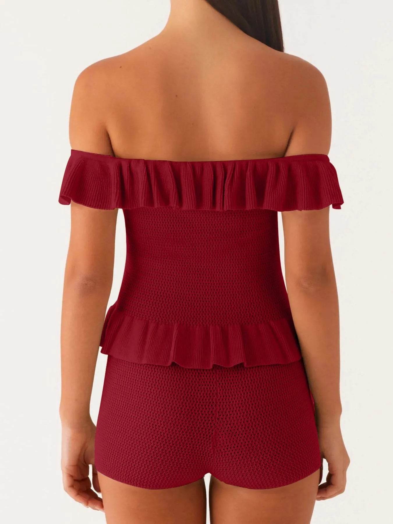 Off-Shoulder Ruffle Top and Shorts Sweater Set Trendsi 1933940a-29fd-4852-b55e-8bb228d5bd9b-Max-Origin