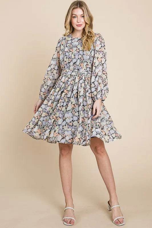 Lime 'N' Chili Chiffon Floral Print Belted Dress with Back Zipper Trendsi 193cc345ebdf42a587b79352f4a33ee1-Max-Origin