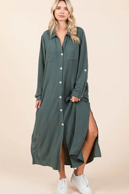 Mittoshop Airflow V-Neck Long Sleeve Button Down Maxi Dress Trendsi 19870de9-1b75-4651-9020-116093c4d913-Max