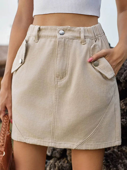 Pocketed Buttoned Mini Denim Skirt Trendsi 19ae15b3-3630-4cb8-a167-b099e6ef282c-Max