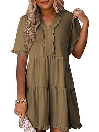 Tiered Notched Short Sleeve Mini Dress Taupe Trendsi 19b66064-7e56-41a1-9c70-a7c6ea754c39-Max-Origin