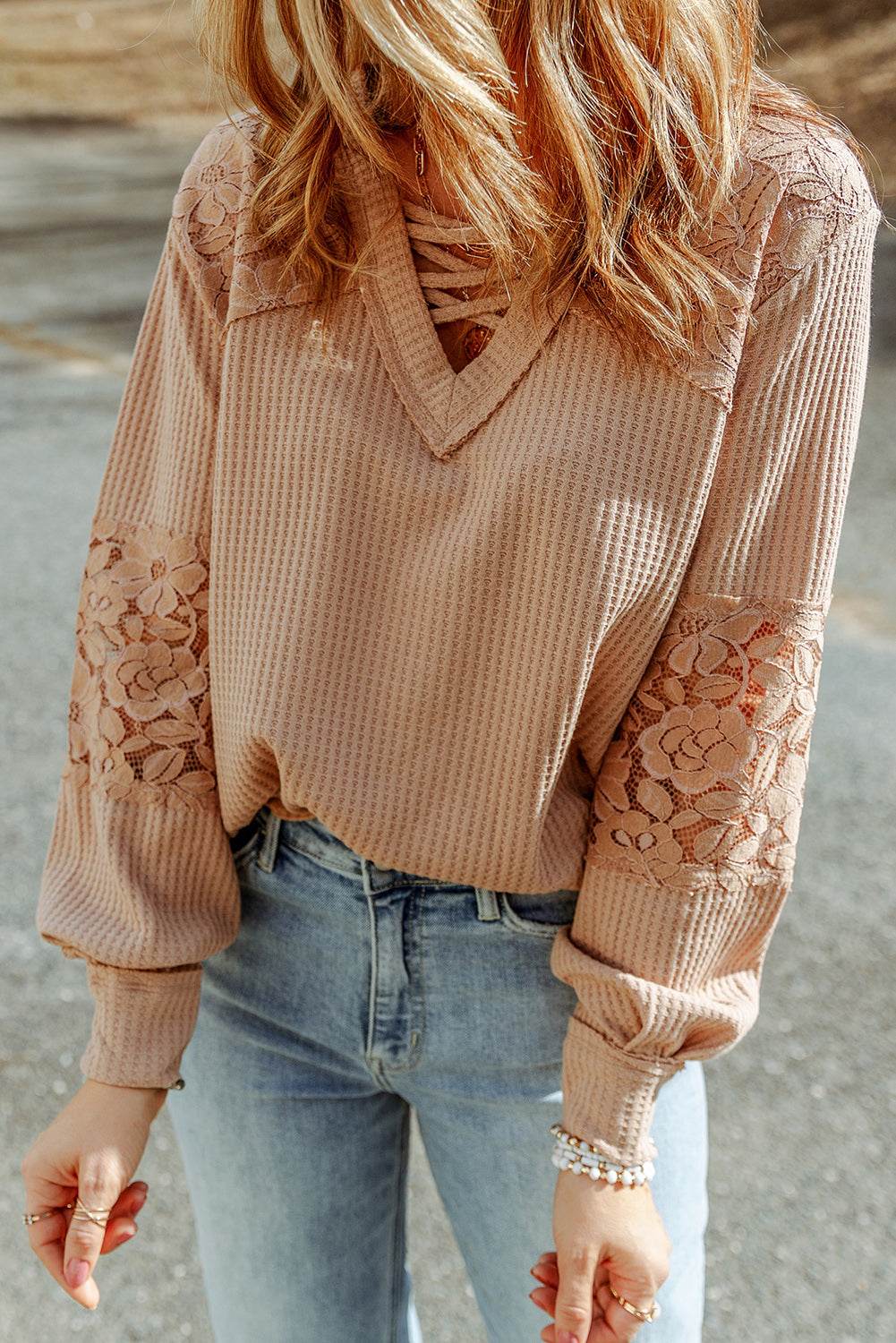 Crisscross V-Neck Waffle-Knit Top Trendsi 19be4bdb6ff14ac79b8f10818c891ed7-Max