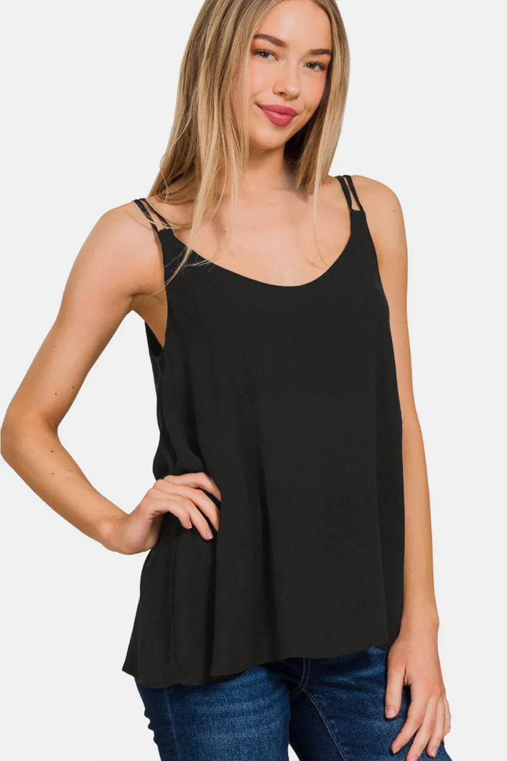Zenana Woven Double Spaghetti Strap V-Neck Cami Trendsi 19caa12b-91b1-4215-baa5-6be7554ac3cc-Max