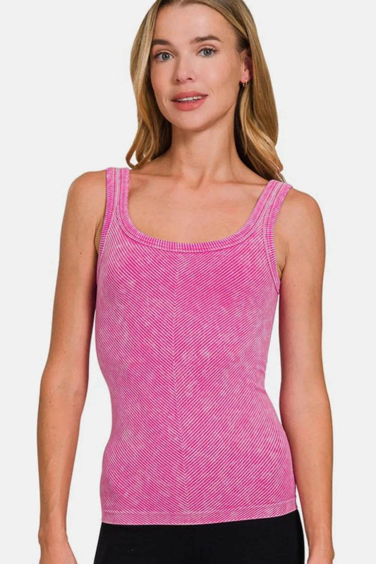 Zenana Ribbed Scoop Neck Tank Hot Pink Trendsi 19f25054-2868-4a8c-8dc4-4783e213a2e8-Max