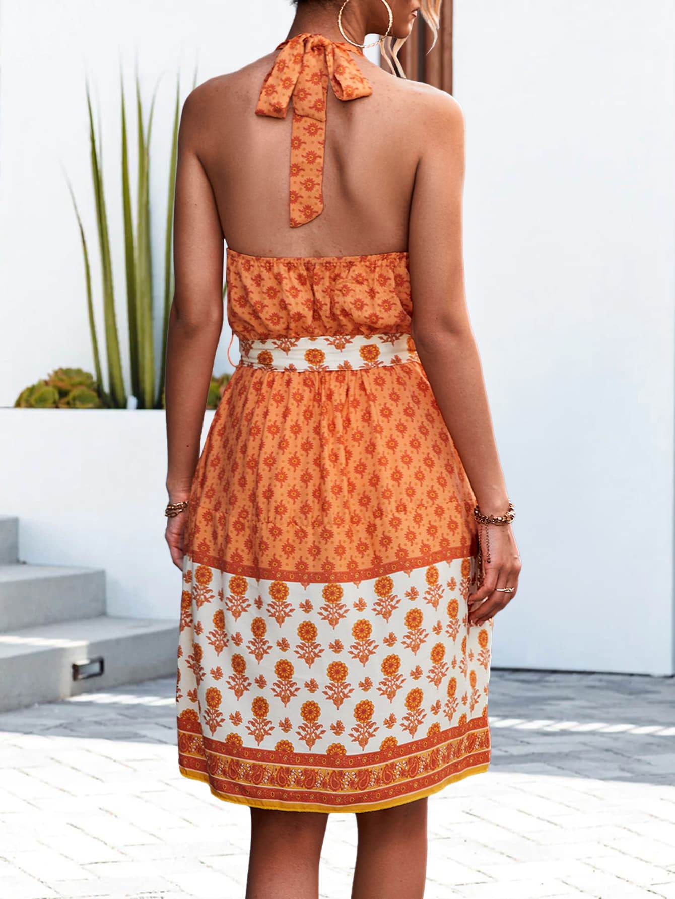 Floral Halter Neck Tie Waist Dress Trendsi 1a0333ad98cd4dbda50cb4442b623ac9-Max