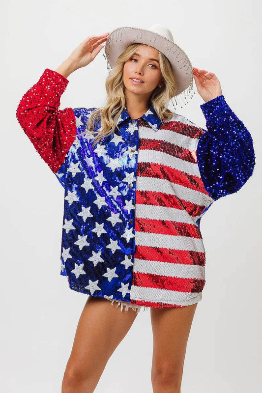 BiBi Velvet Sequin American Flag Shirt ROYAL BLUE RED Trendsi 1a22b13ee7594ccbafde7c95b7160431-Max-Origin