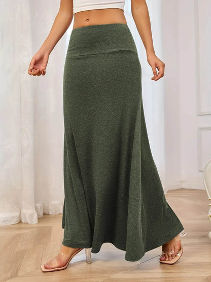 Solid Elastic Waist Maxi Skirt Army Green Trendsi 1a233c42-962b-4cea-903a-b453a016fd36-Max