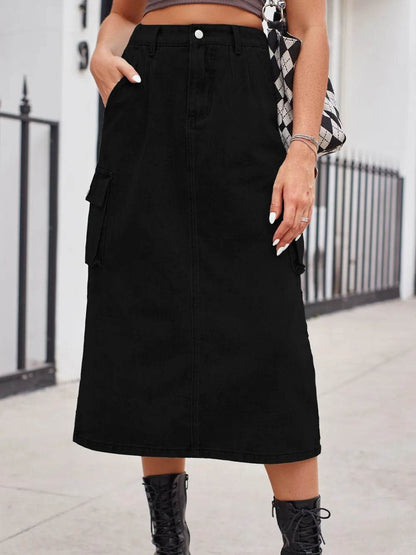 Slit Buttoned Denim Skirt with Pockets Black Trendsi 1a279fde-d54a-46a0-bf01-8e24d3c99f61-Max