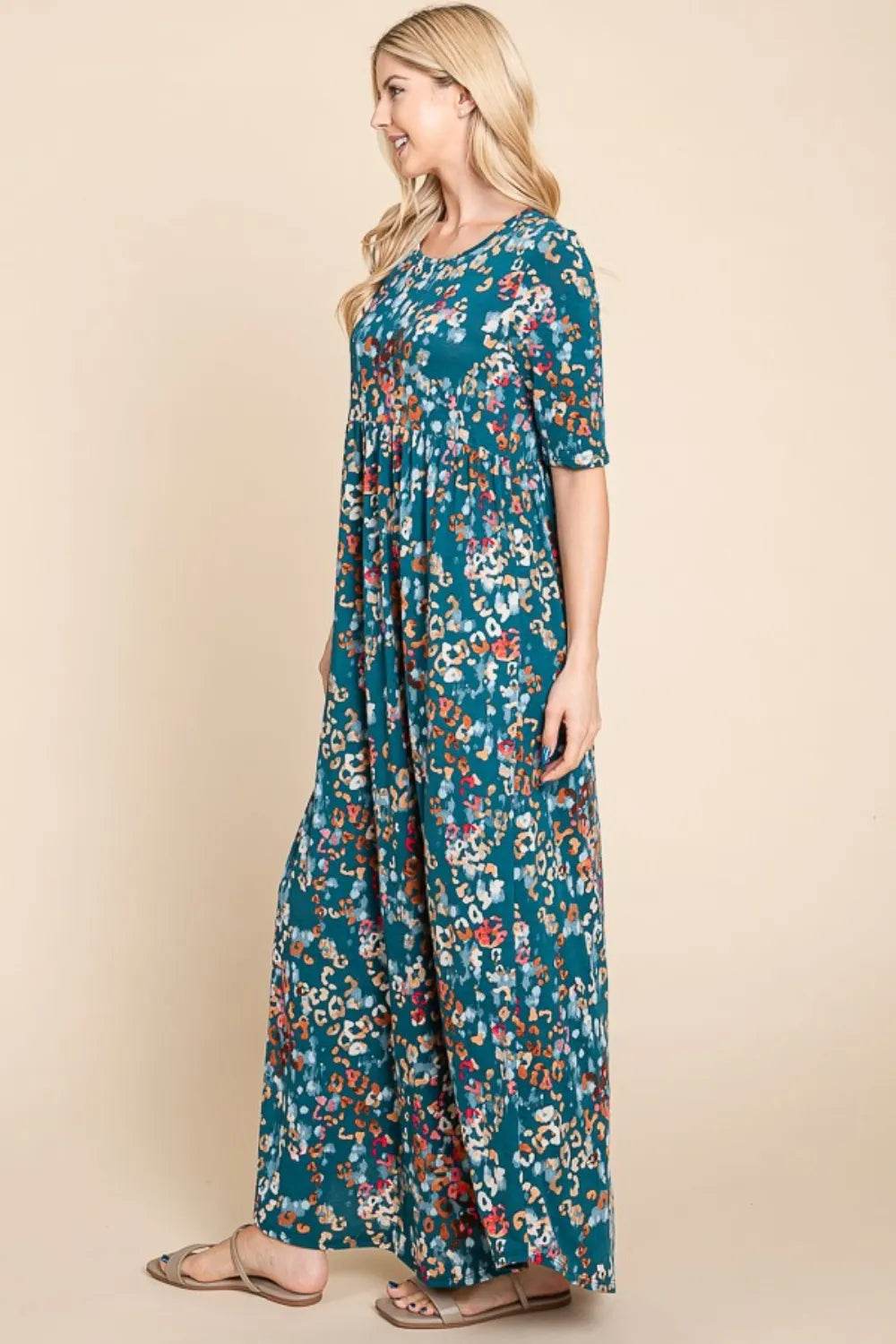 BOMBOM Printed Shirred Maxi Dress Trendsi 1a535c70-5c51-4e39-9059-878a9e4a0eb9-Max