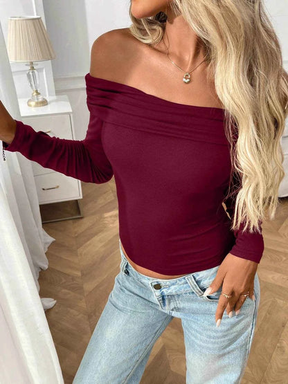 Off-Shoulder Long Sleeve Fitted T-Shirt Trendsi 1a8d6b1b-a870-49ec-a75c-2b75d5a0a9cf-Max-Origin
