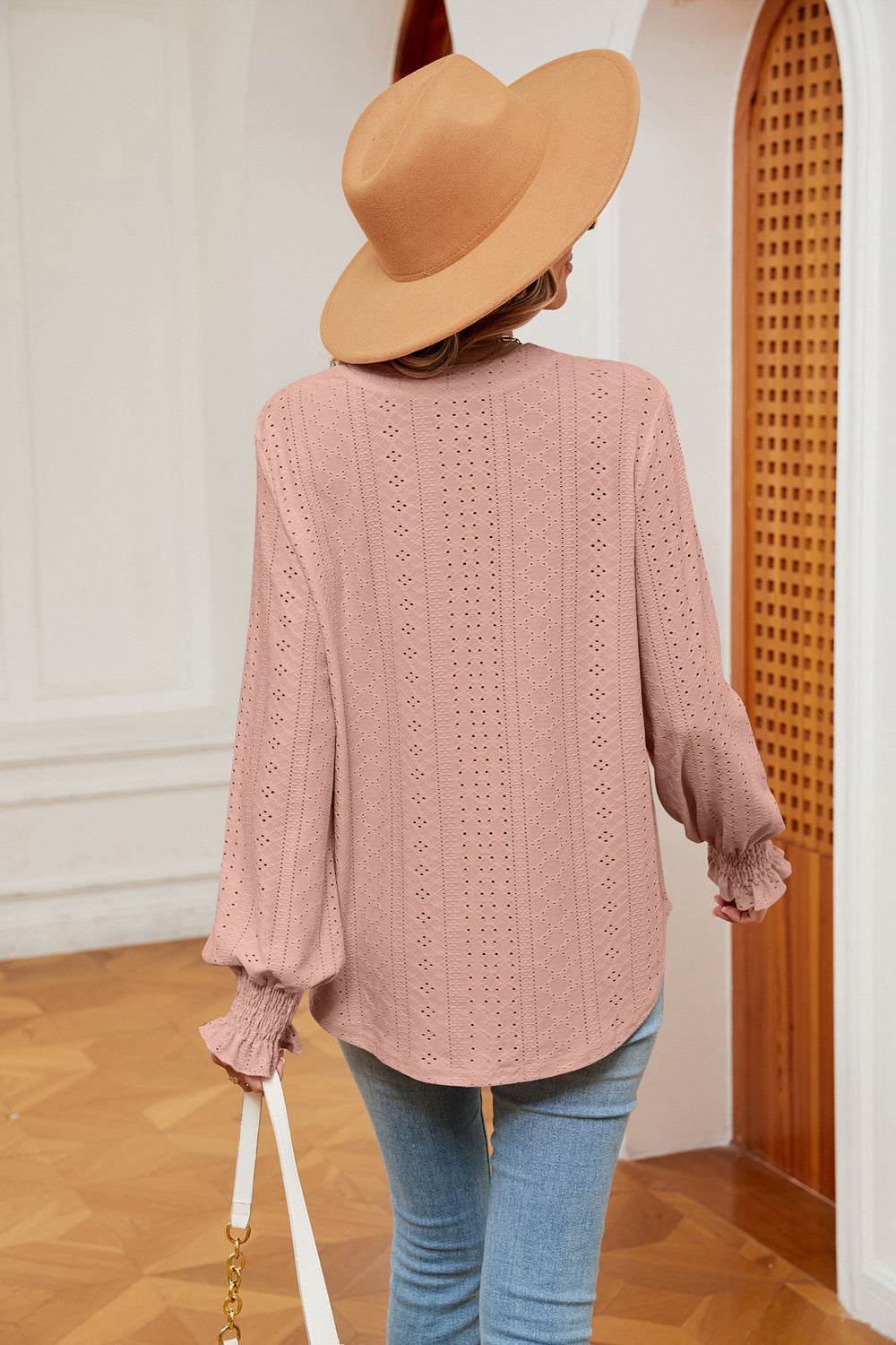 Notched Neck Flounce Sleeve Blouse Trendsi 1aaeafa6b8ee452b8de1a1c789ee6ac7-Max