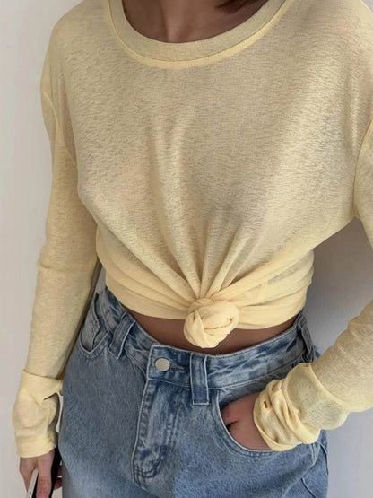 Knotted Long Sleeve T-Shirt Pastel Yellow Trendsi 1ad8b36ff4544cc18a2b6d051ab95486-Max-Origin