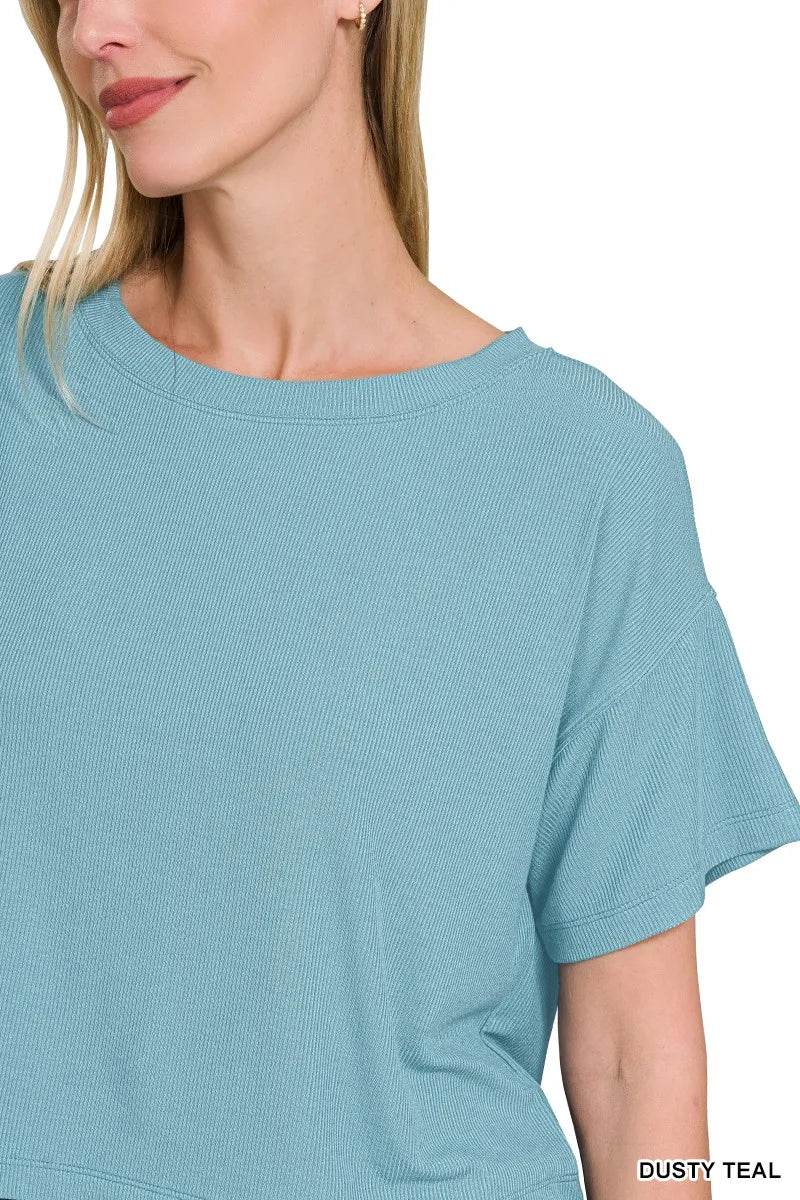 Zenana Ribbed Round-Neck Crop T-Shirt Trendsi 1ae2392651d0457ba7dcb132488713e4-Max-Origin