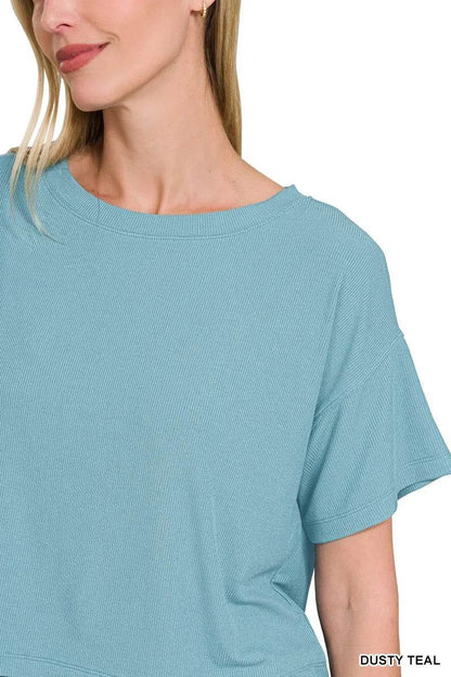 Zenana Ribbed Round-Neck Crop T-Shirt Trendsi 1ae2392651d0457ba7dcb132488713e4-Max-Origin