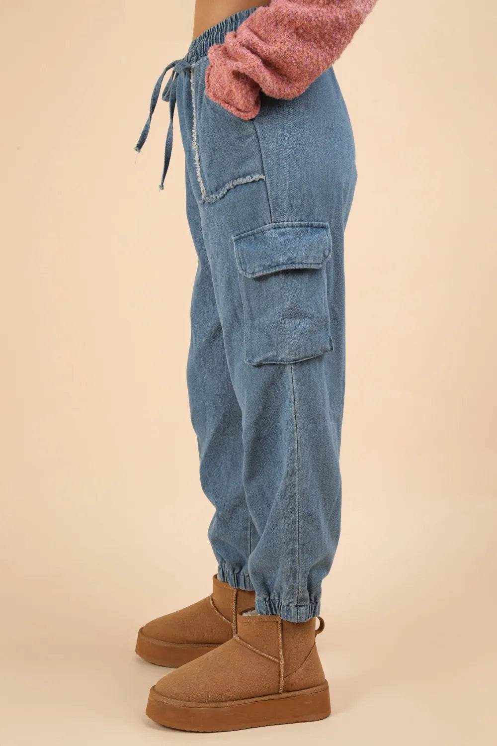 VERY J Washed Drawstring Jogger Cargo Jeans Trendsi 1b2d3c11-47fa-4342-8461-5224a8d81ff8-Max
