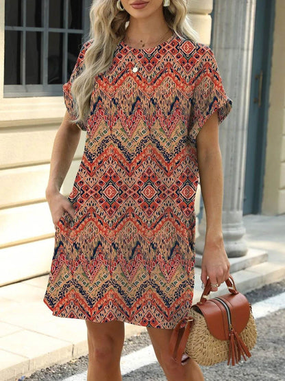 Printed Round Neck Short Sleeve Mini Dress Terracotta Trendsi 1b4c76b9-cc3a-4ab7-bfb1-4df4ae6f645d-Max-Origin