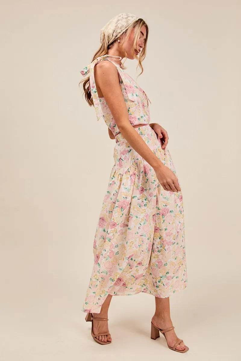 SO ME Floral Printed Woven Shoulder Bow Tie Top and Skirt Set Trendsi 1b590de913964bdeb01f572030785ffc-Max-Origin
