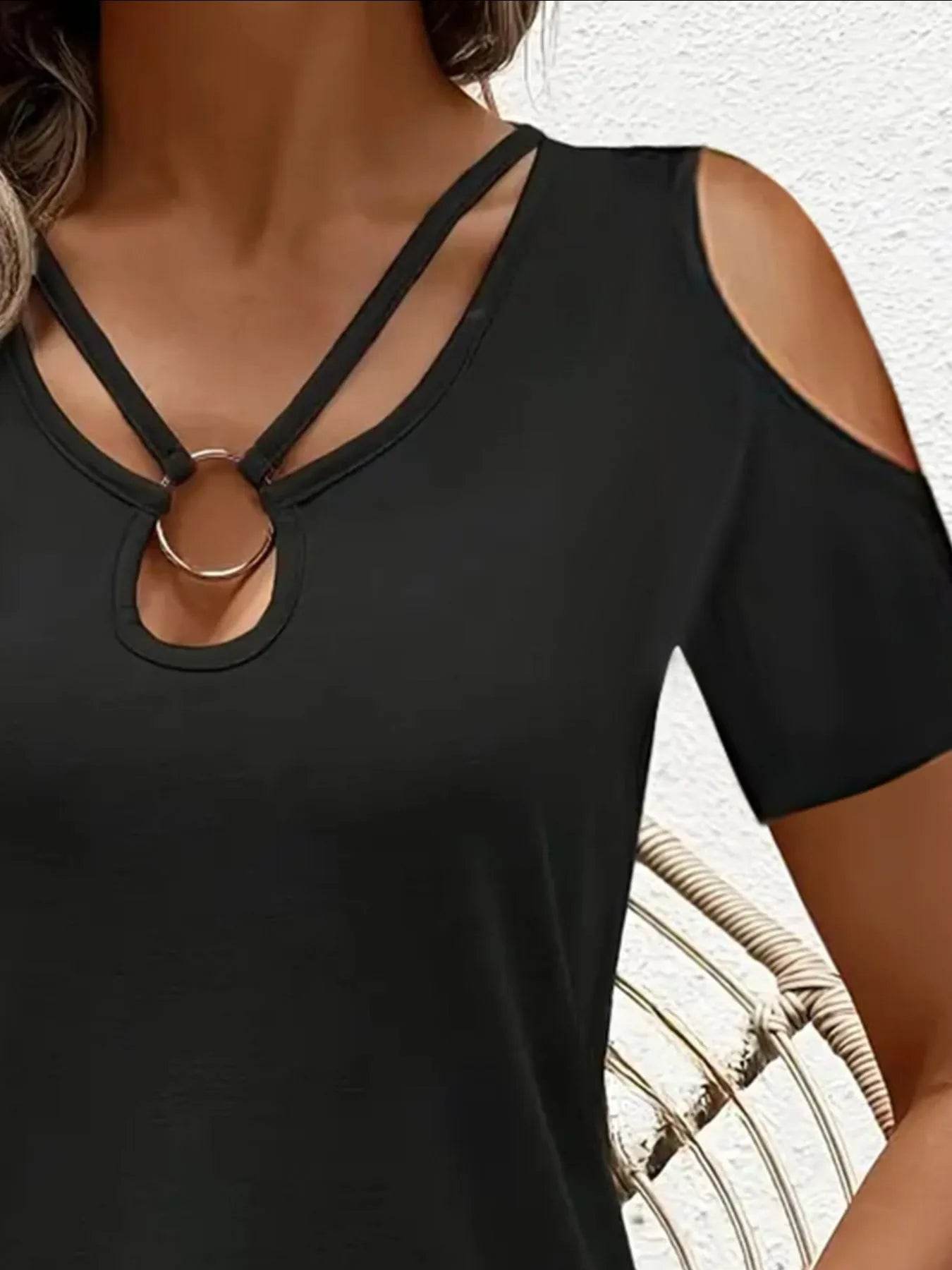 Cold Shoulder T-Shirt with Metal Ring Detail Trendsi 1b7775b5-1e8c-49b0-80d1-9aba61fc166d-Max-Origin