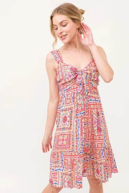 And The Why Tied Front Smocked Back Tiered Boho Printed Dress Red Multi Trendsi 1bc96ba1800b4431b045da00530d45bf-Max-Origin