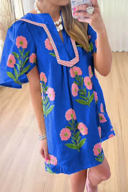 Floral Notched Summer Mini Dress with Striped Trim Royal Blue Trendsi 1bde8ba7-722a-4623-887e-6723cb9b80ab-Max-Origin