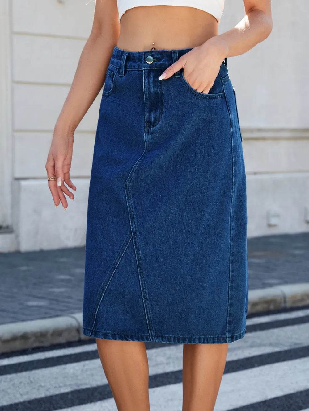 Slit Back Midi Denim Skirt Trendsi 1be35702-b06f-4f21-84ae-9a7c205f0660-Max