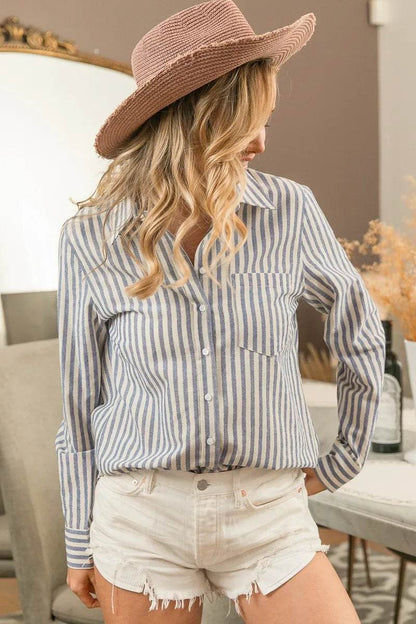 BiBi Lurex Linen Stripe Shirt Button Down Top Trendsi 1c42002196564151a081c77c9c0916c2-Max-Origin