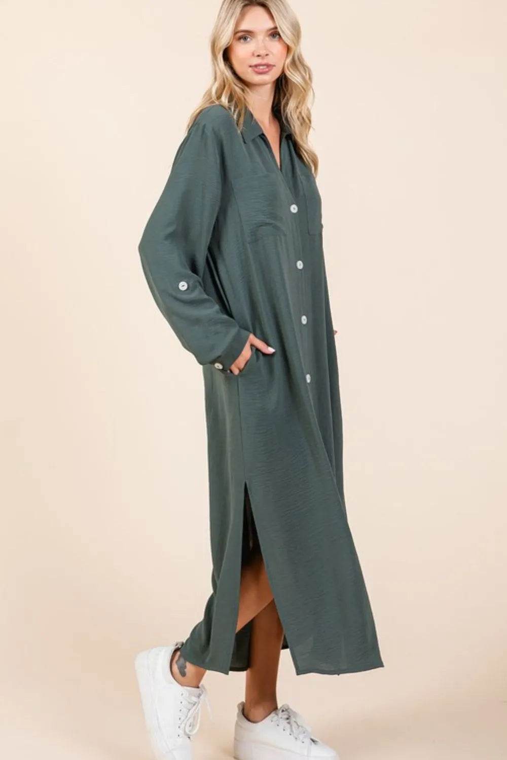 Mittoshop Airflow V-Neck Long Sleeve Button Down Maxi Dress Trendsi 1c7ff315-bd00-4b9f-9ddc-11f9bf29e353-Max
