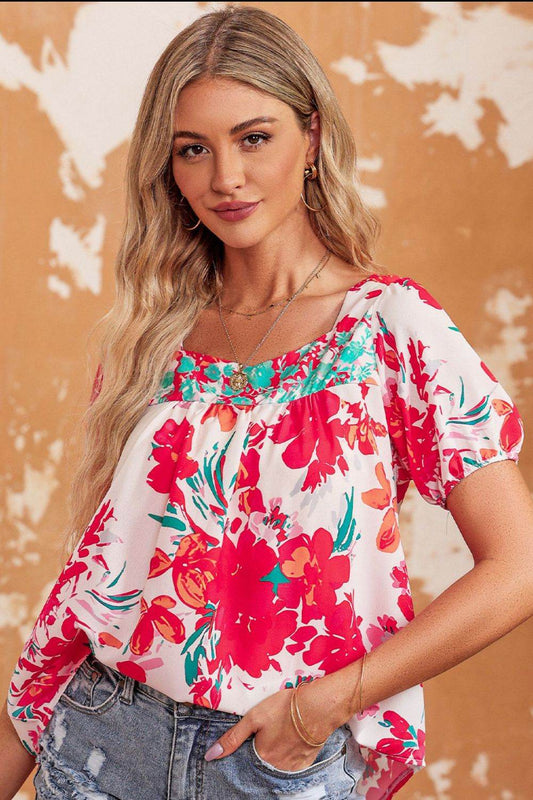Floral Tie Back Square Neck Blouse Floral Trendsi 1c98f9e4d4324d1a88a7bf9fd586d37b-Max