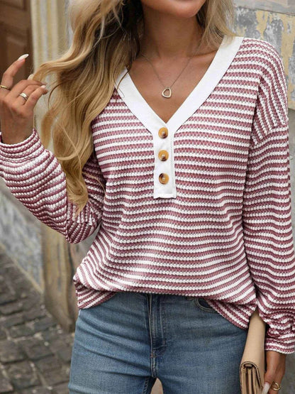 Striped V-Neck Button Front Casual Top Trendsi 1cbef70cf4e6475a85944563d4b10ce3-Max-Origin