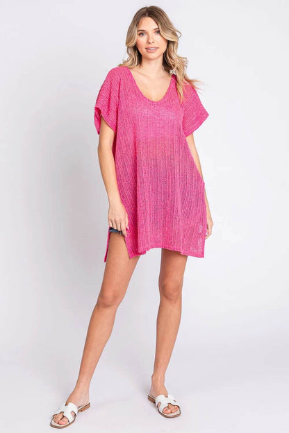 GeeGee Short Sleeve Side Slit Knit Cover Up Dress Trendsi 1cbf5f27-f438-419d-9e7d-aabdad30ff87-Max