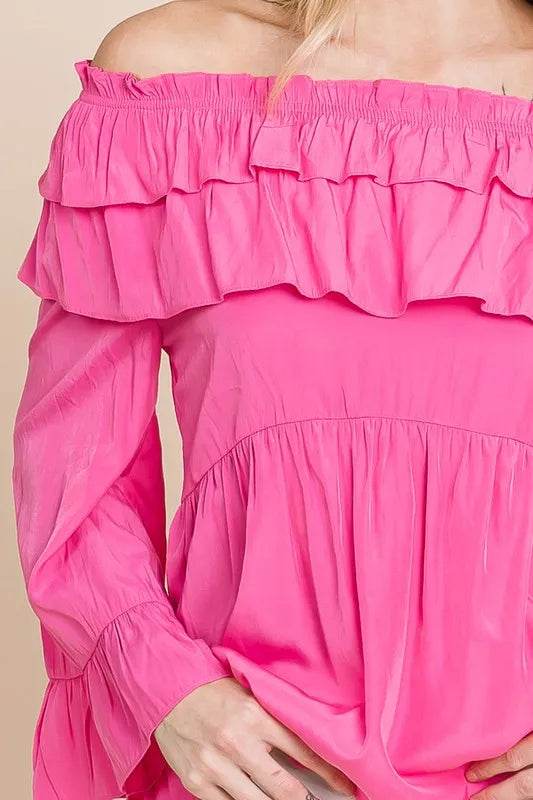 Lime 'N' Chili Ruffled Trumpet Sleeve Off-The-Shoulder Top Trendsi 1cc55c6e81f24280812160b963473c59-Max-Origin