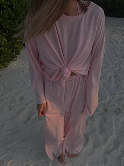 Knotted Long Sleeve T-Shirt Pink Trendsi 1ccb3108b4554d6489590b74c518dd09-Max-Origin