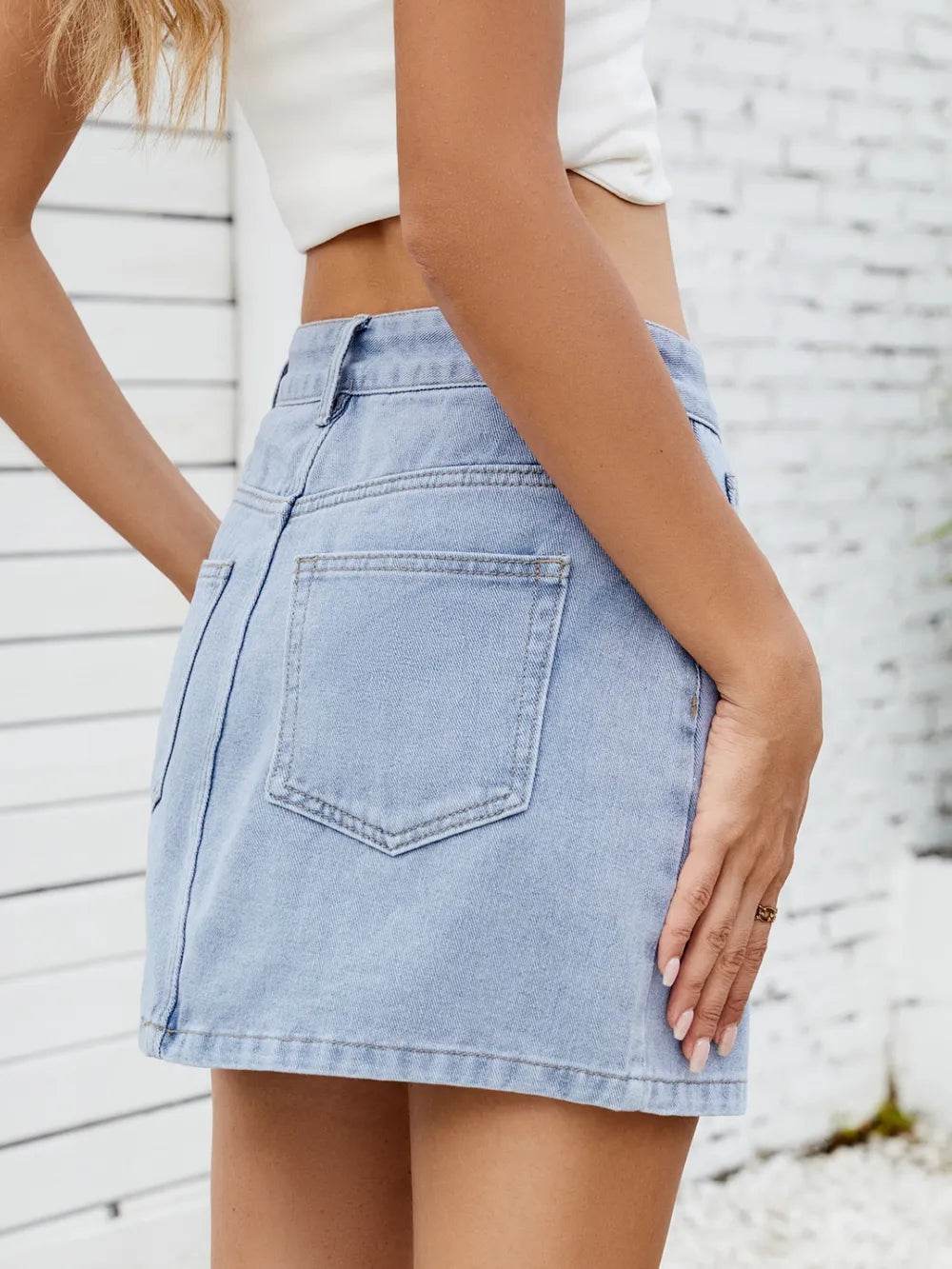 Solid Mini Denim Skirt Trendsi 1cfe8738-ecc2-4557-8192-d4646afba49f-Max