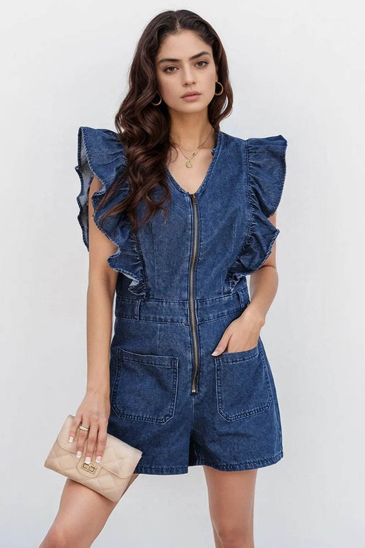 Denim Ruffled Zipped Front Belted Romper Navy Trendsi 1d2aaedf-085e-42ed-a646-14e8b272b91c-Max-Origin