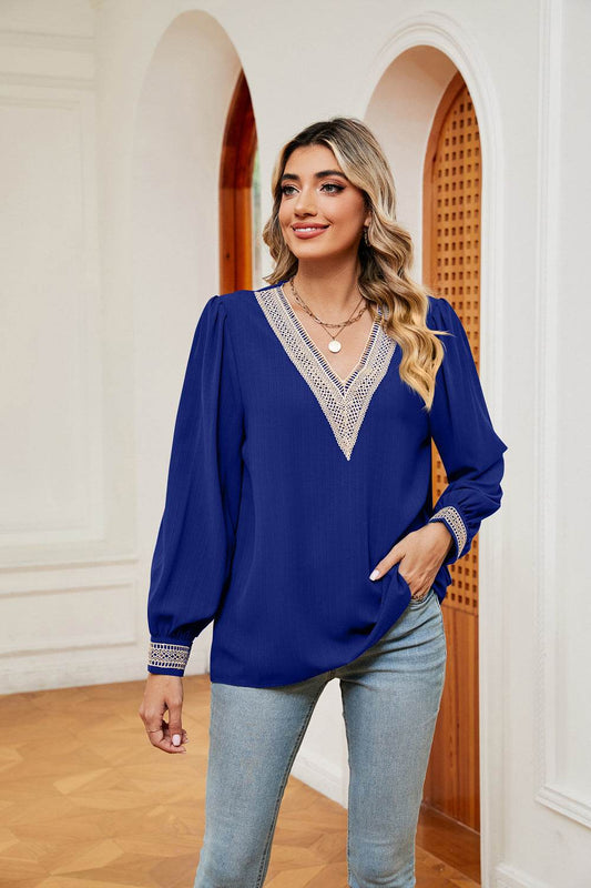 Contrast Puff Sleeve Blouse Royal Blue Trendsi 1d52fad4874e41c3890677cadc012051-Max