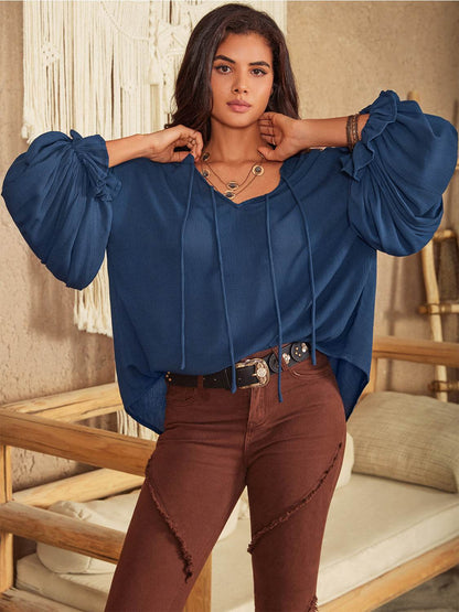 Tie Neck Long Sleeve Blouse Trendsi 1d75655d64bc4225badf2653a0332abc-Max