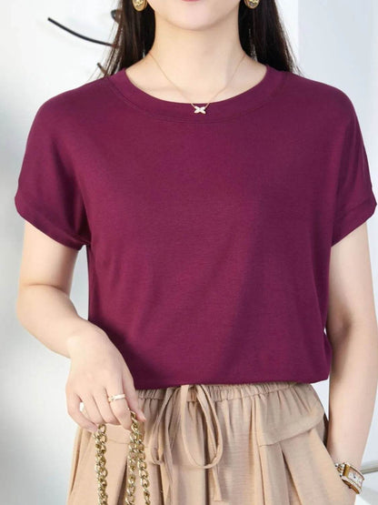 Round Neck Short Sleeve T-Shirt Brown Trendsi 1d8d8482-3915-4605-9133-11f4e09296c3-Max-Origin