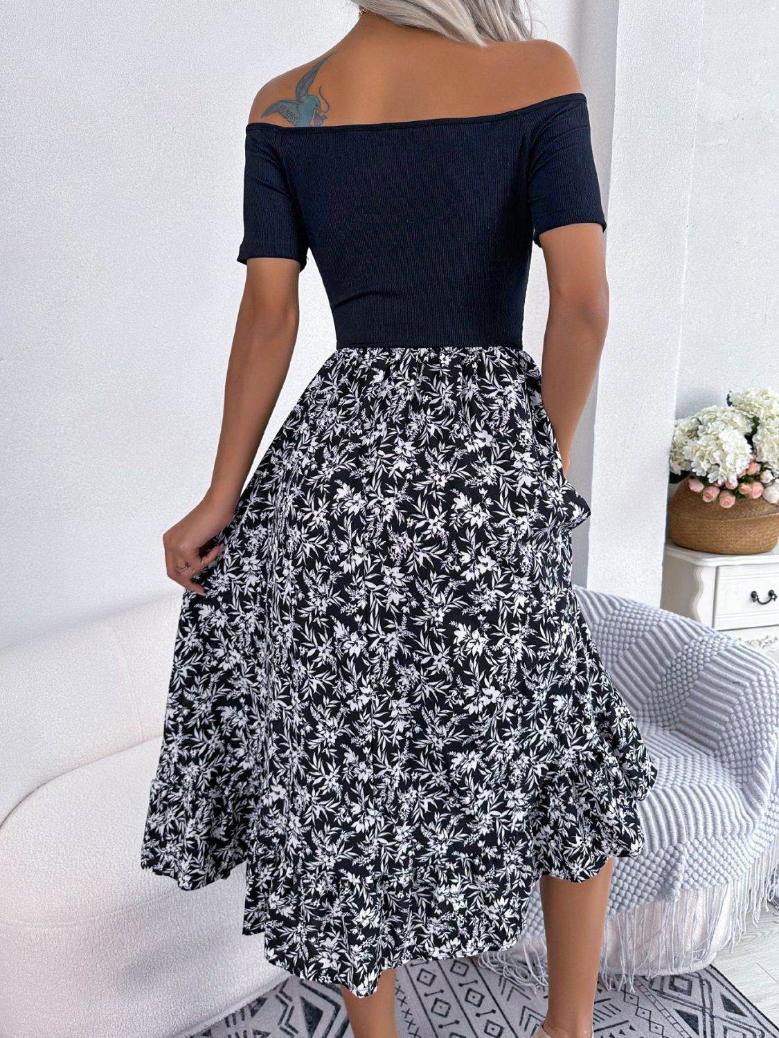 Printed Off-Shoulder Ruffle Hem Dress Trendsi 1dc4fbb91c9d4d7a85ef1a49d132d044-Max