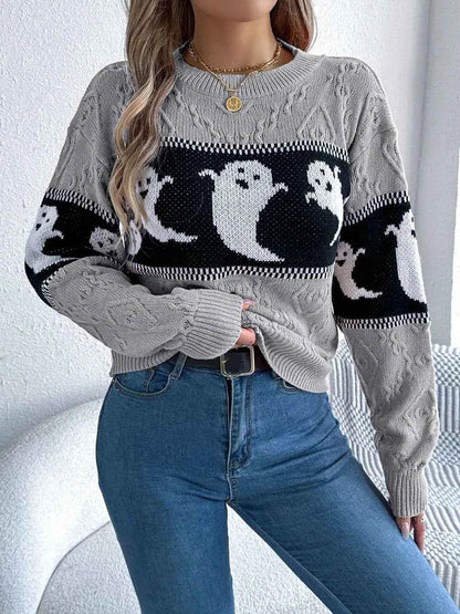 Ghost Round Neck Long Sleeve Sweater Trendsi 1dc55685-24cb-4a2a-9ab8-e1898d7d31b9-Max