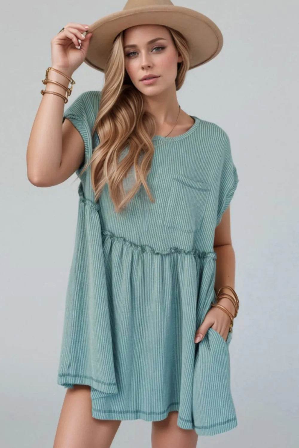 Frill Round Neck Cap Sleeve Mini Dress Teal Trendsi 1de2d382-f067-436a-acb6-6b4487625c3d-Max-Origin