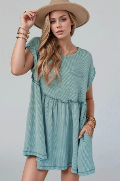 Frill Round Neck Cap Sleeve Mini Dress Teal Trendsi 1de2d382-f067-436a-acb6-6b4487625c3d-Max-Origin